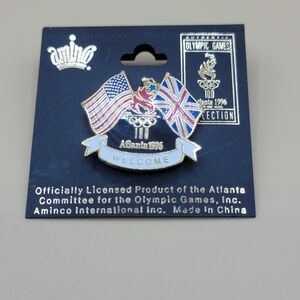 Vintage 1996 Atlanta Olympics USA Flag & Great Britain Flag Lapel Pin Aminco New